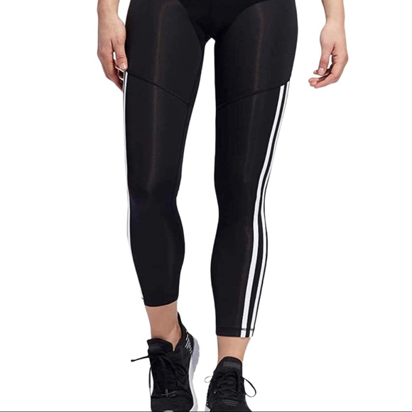 Adidas High Rise Leggings 3-stripe 7/8 Training Tights Workout Leggings NEW - Picture 2 of 12